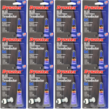 Dynatex Blue Medium Strength Gel Threadlocker 0.20 oz Bottle - Removable with Hand Tools, Locks Fasteners on Metal, Vibration Resistant, Solvent Resistant (12-Pack)