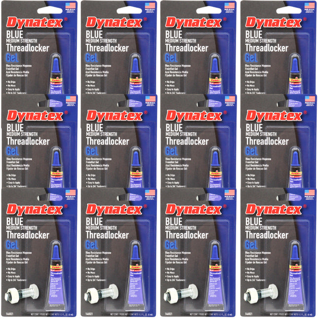Dynatex Blue Medium Strength Gel Threadlocker 0.20 oz Bottle - Removable with Hand Tools, Locks Fasteners on Metal, Vibration Resistant, Solvent Resistant (12-Pack)