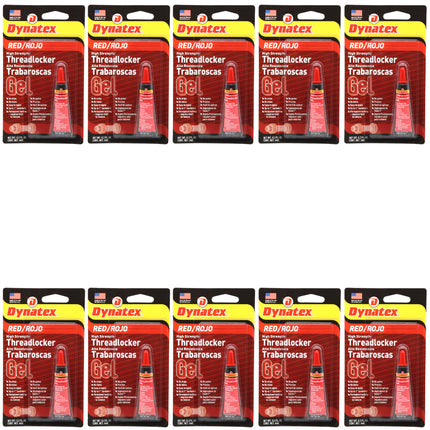 Dynatex Red High Strength Threadlocker 0.20 oz Bottle - Permanent Lock, Anaerobic, Large Fasteners, Vibration & Solvent Resistant (10-Pack)
