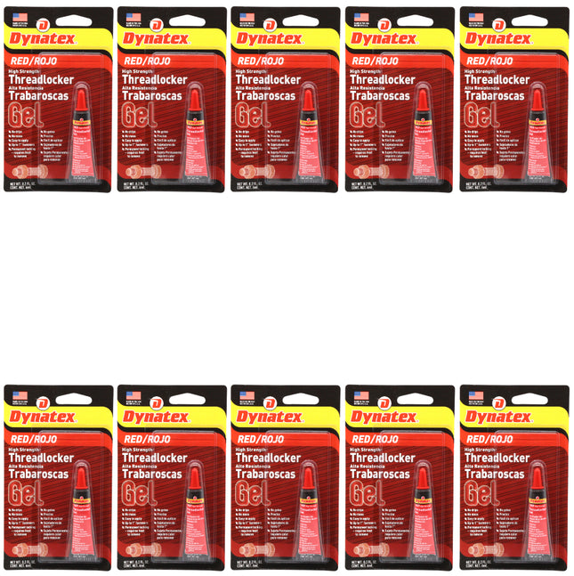 Dynatex Red High Strength Threadlocker 0.20 oz Bottle - Permanent Lock, Anaerobic, Large Fasteners, Vibration & Solvent Resistant (10-Pack)