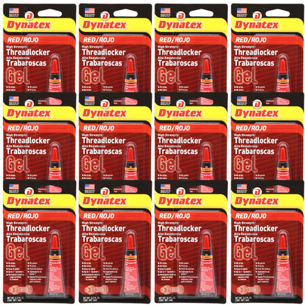 Dynatex Red High Strength Threadlocker 0.20 oz Bottle - Permanent Lock, Anaerobic, Large Fasteners, Vibration & Solvent Resistant (12-Pack)