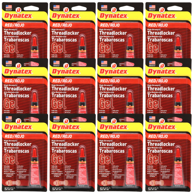Dynatex Red High Strength Threadlocker 0.20 oz Bottle - Permanent Lock, Anaerobic, Large Fasteners, Vibration & Solvent Resistant (12-Pack)