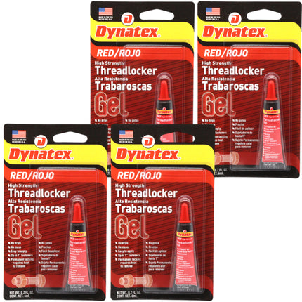 Dynatex Red High Strength Threadlocker 0.20 oz Bottle - Permanent Lock, Anaerobic, Large Fasteners, Vibration & Solvent Resistant (4-Pack)