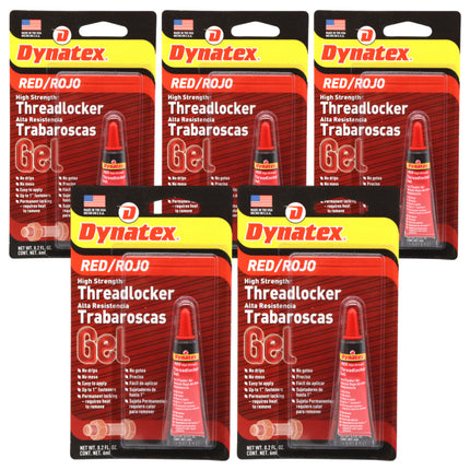 Dynatex Red High Strength Threadlocker 0.20 oz Bottle - Permanent Lock, Anaerobic, Large Fasteners, Vibration & Solvent Resistant (5-Pack)