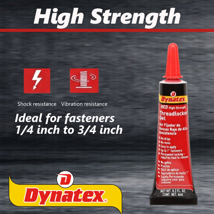 Dynatex Red High Strength Threadlocker 0.20 oz Bottle - Permanent Lock, Anaerobic, Large Fasteners, Vibration & Solvent Resistant (5-Pack)