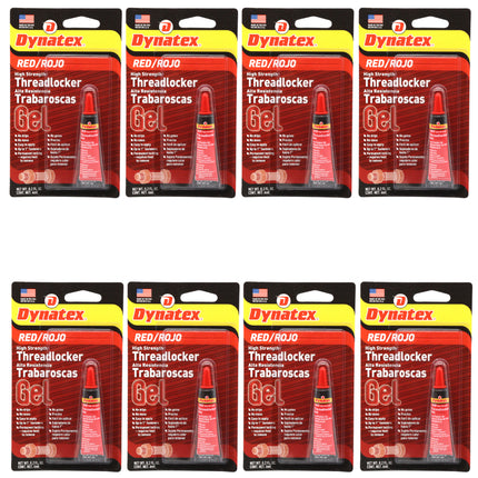 Dynatex Red High Strength Threadlocker 0.20 oz Bottle - Permanent Lock, Anaerobic, Large Fasteners, Vibration & Solvent Resistant (8-Pack)