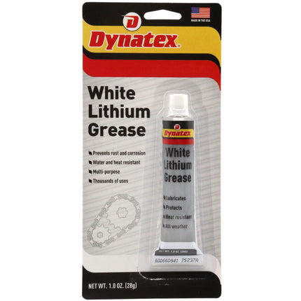 Dynatex White Lithium Grease 1 oz Tube - Multi-Purpose Lubricant for Automotive, Garage Doors, Hinges, Chains, Latches (Single)