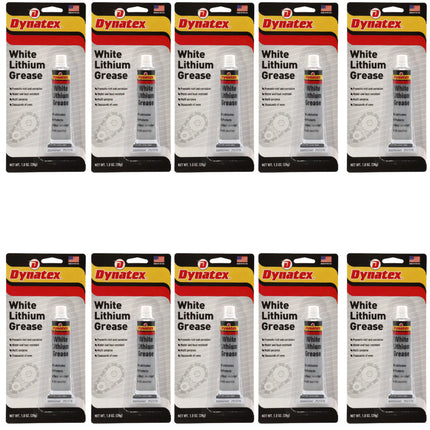 Dynatex White Lithium Grease 1 oz Tube - Multi-Purpose Lubricant for Automotive, Garage Doors, Hinges, Chains, Latches (10-Pack)