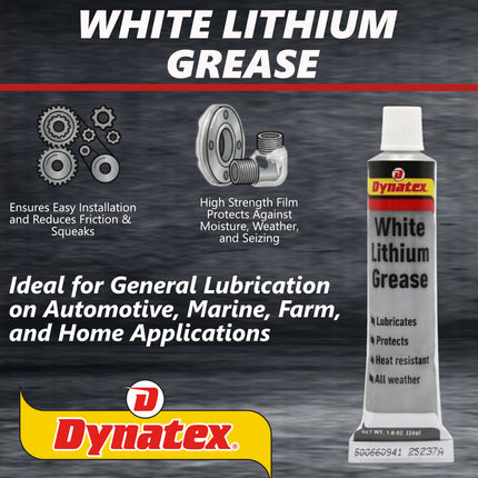Dynatex White Lithium Grease 1 oz Tube - Multi-Purpose Lubricant for Automotive, Garage Doors, Hinges, Chains, Latches (10-Pack)