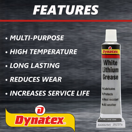 Dynatex White Lithium Grease 1 oz Tube - Multi-Purpose Lubricant for Automotive, Garage Doors, Hinges, Chains, Latches (10-Pack)