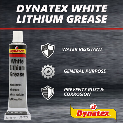 Dynatex White Lithium Grease 1 oz Tube - Multi-Purpose Lubricant for Automotive, Garage Doors, Hinges, Chains, Latches (10-Pack)
