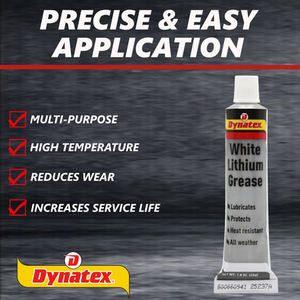 Dynatex White Lithium Grease 1 oz Tube - Multi-Purpose Lubricant for Automotive, Garage Doors, Hinges, Chains, Latches (10-Pack)