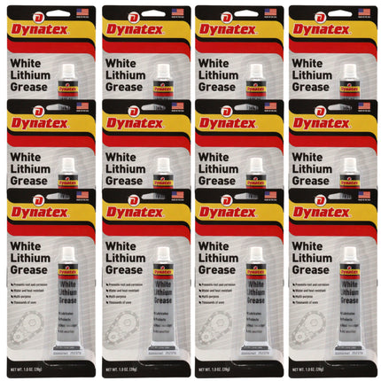 Dynatex White Lithium Grease 1 oz Tube - Multi-Purpose Lubricant for Automotive, Garage Doors, Hinges, Chains, Latches (12-Pack)