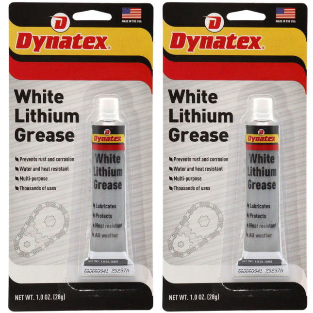 Dynatex White Lithium Grease 1 oz Tube - Multi-Purpose Lubricant for Automotive, Garage Doors, Hinges, Chains, Latches (2-Pack)
