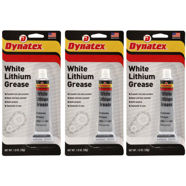 Dynatex White Lithium Grease 1 oz Tube - Multi-Purpose Lubricant for Automotive, Garage Doors, Hinges, Chains, Latches (3-Pack)