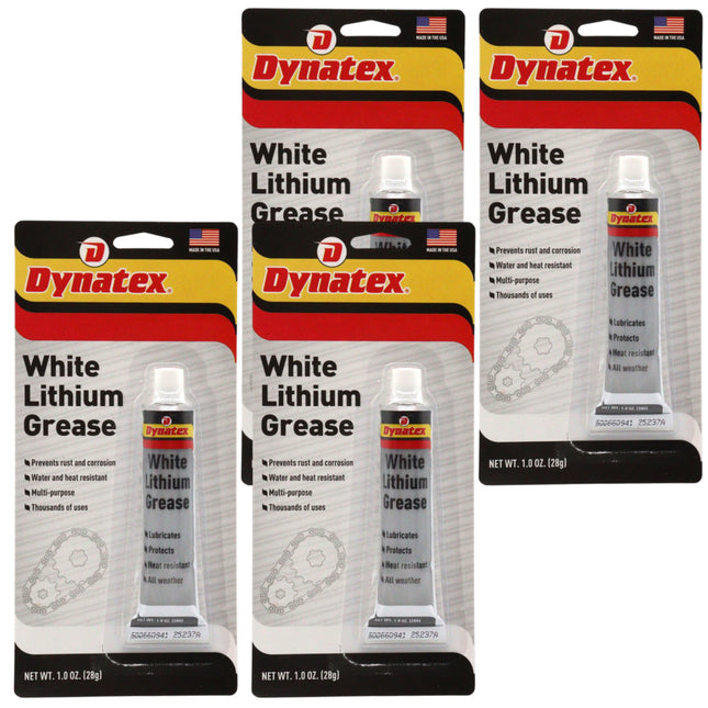 Dynatex White Lithium Grease 1 oz Tube - Multi-Purpose Lubricant for Automotive, Garage Doors, Hinges, Chains, Latches (4-Pack)