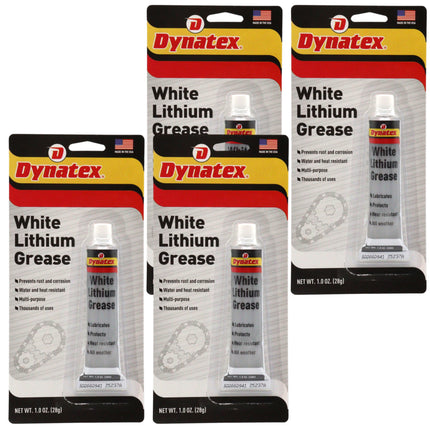 Dynatex White Lithium Grease 1 oz Tube - Multi-Purpose Lubricant for Automotive, Garage Doors, Hinges, Chains, Latches (4-Pack)