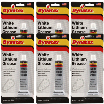 Dynatex White Lithium Grease 1 oz Tube - Multi-Purpose Lubricant for Automotive, Garage Doors, Hinges, Chains, Latches (6-Pack)