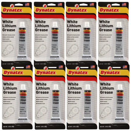 Dynatex White Lithium Grease 1 oz Tube - Multi-Purpose Lubricant for Automotive, Garage Doors, Hinges, Chains, Latches (8-Pack)