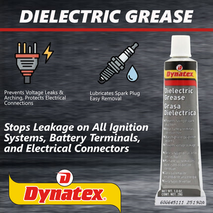 Dynatex Dielectric Grease 1 oz Tube - Silicone-Based, High Temp Vacuum & Water Resistant, Protects Electrical Connections, Non-Hardening (Single)