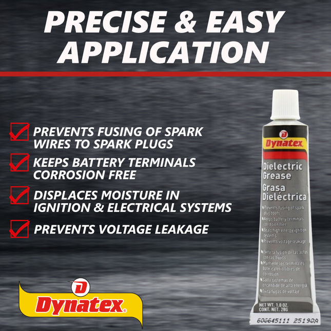 Dynatex Dielectric Grease 1 oz Tube - Silicone-Based, High Temp Vacuum & Water Resistant, Protects Electrical Connections, Non-Hardening (Single)