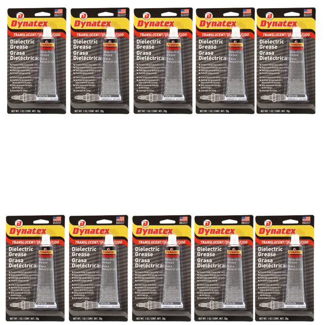 Dynatex Dielectric Grease 1 oz Tube - Silicone-Based, High Temp Vacuum & Water Resistant, Protects Electrical Connections, Non-Hardening (10-Pack)