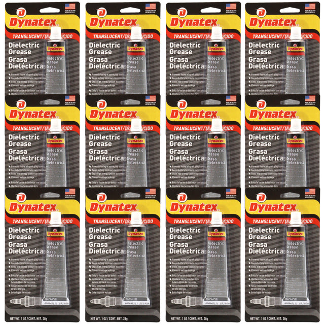 Dynatex Dielectric Grease 1 oz Tube - Silicone-Based, High Temp Vacuum & Water Resistant, Protects Electrical Connections, Non-Hardening (12-Pack)