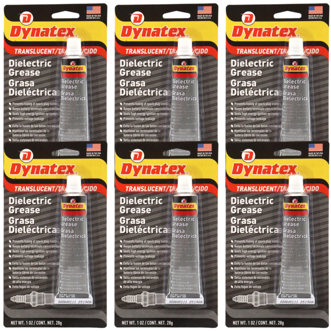 Dynatex Dielectric Grease 1 oz Tube - Silicone-Based, High Temp Vacuum & Water Resistant, Protects Electrical Connections, Non-Hardening (6-Pack)