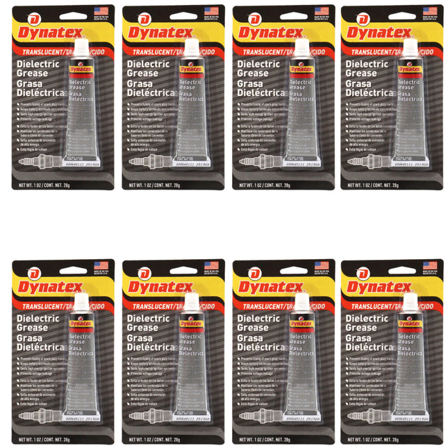Dynatex Dielectric Grease 1 oz Tube - Silicone-Based, High Temp Vacuum & Water Resistant, Protects Electrical Connections, Non-Hardening (8-Pack)