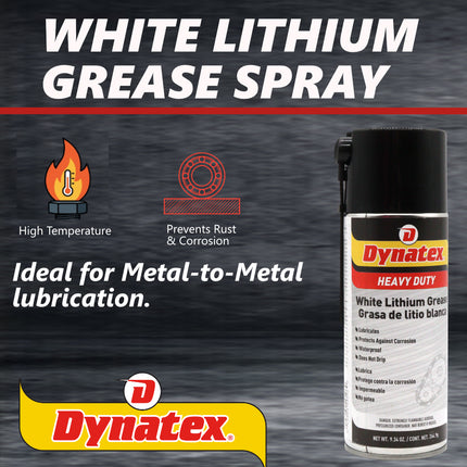 Dynatex White Lithium Grease 10.5 oz Aerosol Can - Multi-Purpose Lubricant for Automotive, Garage Doors, Hinges, Chains, Latches (Single)