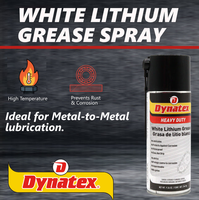 Dynatex White Lithium Grease 10.5 oz Aerosol Can - Multi-Purpose Lubricant for Automotive, Garage Doors, Hinges, Chains, Latches (Single)