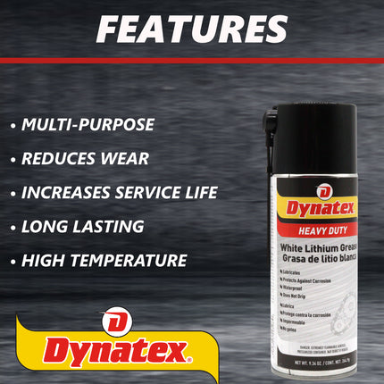 Dynatex White Lithium Grease 10.5 oz Aerosol Can - Multi-Purpose Lubricant for Automotive, Garage Doors, Hinges, Chains, Latches (Single)