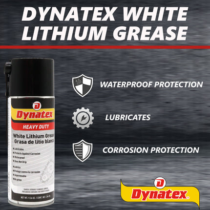 Dynatex White Lithium Grease 10.5 oz Aerosol Can - Multi-Purpose Lubricant for Automotive, Garage Doors, Hinges, Chains, Latches (Single)