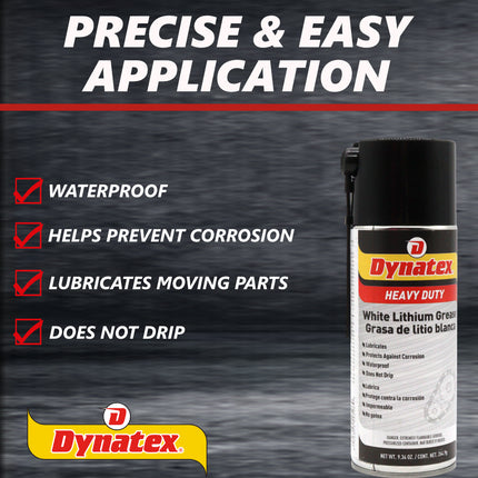Dynatex White Lithium Grease 10.5 oz Aerosol Can - Multi-Purpose Lubricant for Automotive, Garage Doors, Hinges, Chains, Latches (Single)