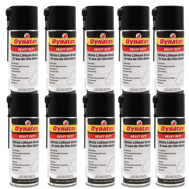 Dynatex White Lithium Grease 10.5 oz Aerosol Can - Multi-Purpose Lubricant for Automotive, Garage Doors, Hinges, Chains, Latches (10-Pack)
