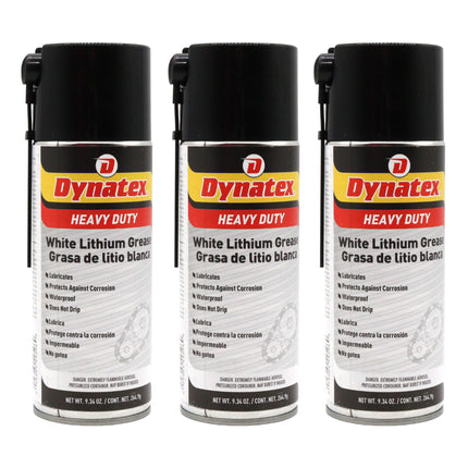 Dynatex White Lithium Grease 10.5 oz Aerosol Can - Multi-Purpose Lubricant for Automotive, Garage Doors, Hinges, Chains, Latches (3-Pack)