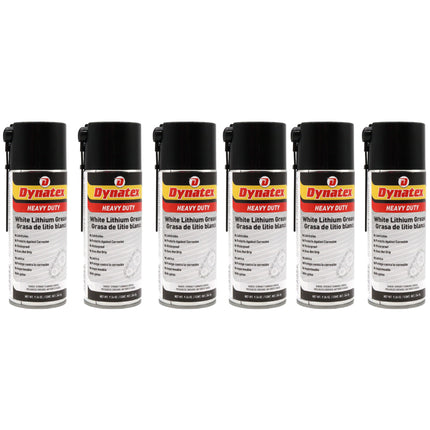 Dynatex White Lithium Grease 10.5 oz Aerosol Can - Multi-Purpose Lubricant for Automotive, Garage Doors, Hinges, Chains, Latches (6-Pack)