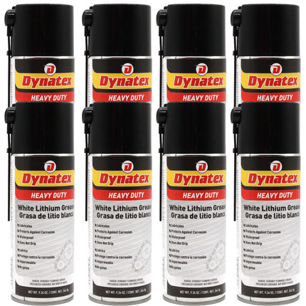 Dynatex White Lithium Grease 10.5 oz Aerosol Can - Multi-Purpose Lubricant for Automotive, Garage Doors, Hinges, Chains, Latches (8-Pack)