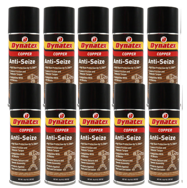 Dynatex Copper Anti-Seize 10.67 oz Aerosol Can - Heavy-Duty, Protects Against Extreme Heat Pressure Steam Water, Prevents Galling Seizing Corrosion (10-Pack)