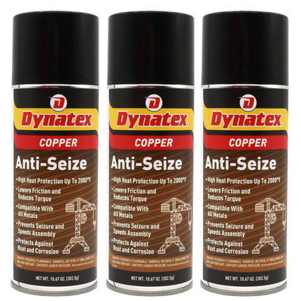 Dynatex Copper Anti-Seize 10.67 oz Aerosol Can - Heavy-Duty, Protects Against Extreme Heat Pressure Steam Water, Prevents Galling Seizing Corrosion (3-Pack)