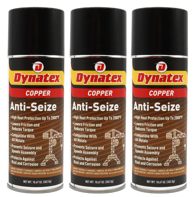 Dynatex Copper Anti-Seize 10.67 oz Aerosol Can - Heavy-Duty, Protects Against Extreme Heat Pressure Steam Water, Prevents Galling Seizing Corrosion (3-Pack)