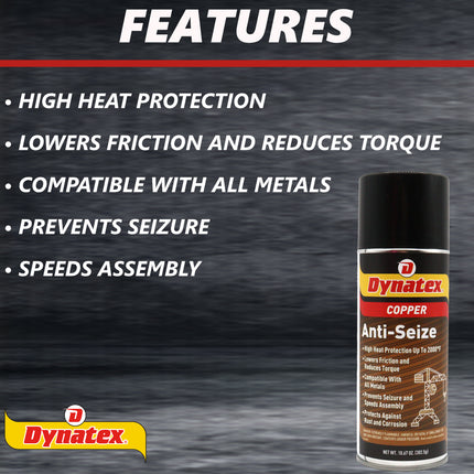 Dynatex Copper Anti-Seize 10.67 oz Aerosol Can - Heavy-Duty, Protects Against Extreme Heat Pressure Steam Water, Prevents Galling Seizing Corrosion (4-Pack)