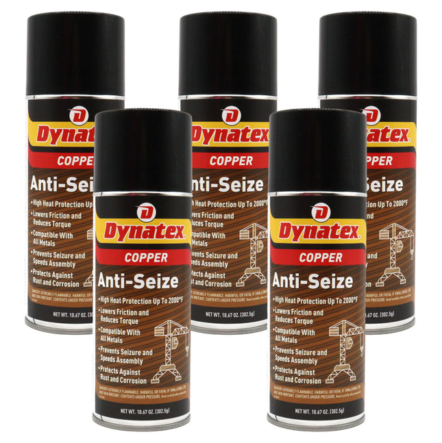 Dynatex Copper Anti-Seize 10.67 oz Aerosol Can - Heavy-Duty, Protects Against Extreme Heat Pressure Steam Water, Prevents Galling Seizing Corrosion (5-Pack)