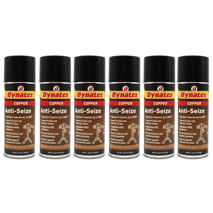 Dynatex Copper Anti-Seize 10.67 oz Aerosol Can - Heavy-Duty, Protects Against Extreme Heat Pressure Steam Water, Prevents Galling Seizing Corrosion (6-Pack)