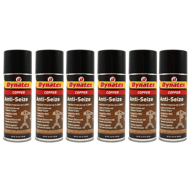 Dynatex Copper Anti-Seize 10.67 oz Aerosol Can - Heavy-Duty, Protects Against Extreme Heat Pressure Steam Water, Prevents Galling Seizing Corrosion (6-Pack)