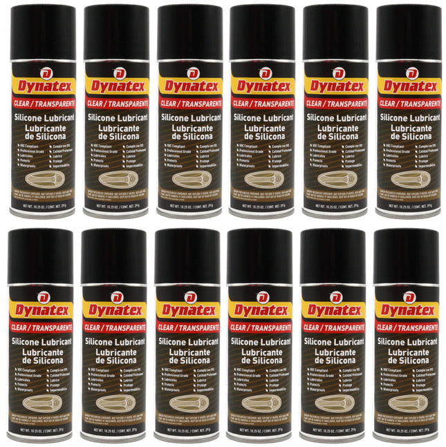 Dynatex Silicone Spray Lubricant 10.25 oz Aerosol Can - Dry Film, Waterproofs, Protects & Lubricates, Colorless Non-Toxic, Safe on Metal Plastic Rubber (12-Pack)