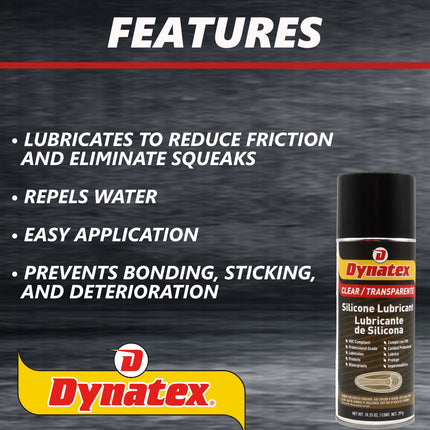 Dynatex Silicone Spray Lubricant 10.25 oz Aerosol Can - Dry Film, Waterproofs, Protects & Lubricates, Colorless Non-Toxic, Safe on Metal Plastic Rubber (12-Pack)