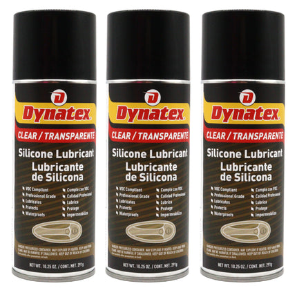 Dynatex Silicone Spray Lubricant 10.25 oz Aerosol Can - Dry Film, Waterproofs, Protects & Lubricates, Colorless Non-Toxic, Safe on Metal Plastic Rubber (3-Pack)
