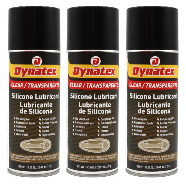 Dynatex Silicone Spray Lubricant 10.25 oz Aerosol Can - Dry Film, Waterproofs, Protects & Lubricates, Colorless Non-Toxic, Safe on Metal Plastic Rubber (3-Pack)