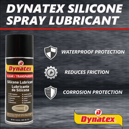 Dynatex Silicone Spray Lubricant 10.25 oz Aerosol Can - Dry Film, Waterproofs, Protects & Lubricates, Colorless Non-Toxic, Safe on Metal Plastic Rubber (3-Pack)